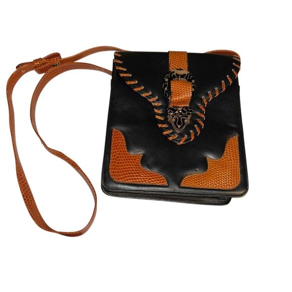 Vivian Sender Vintage black brown WESTERN COWGIRL RODEO flap cross body bag - Picture 1 of 9